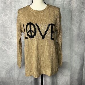 Miss Sexy Tan and Black LOVE Long Sleeved Loose Knit Sweater - size S/M